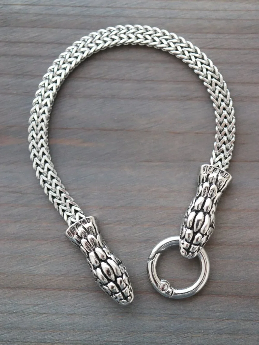 Snake Double Head Viking Style Chain Bracelet Silver Stainless Steel